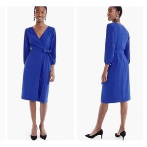 J. Crew Wrap Dress in Crepe Blue Long Sleeve Knee Length Size 0